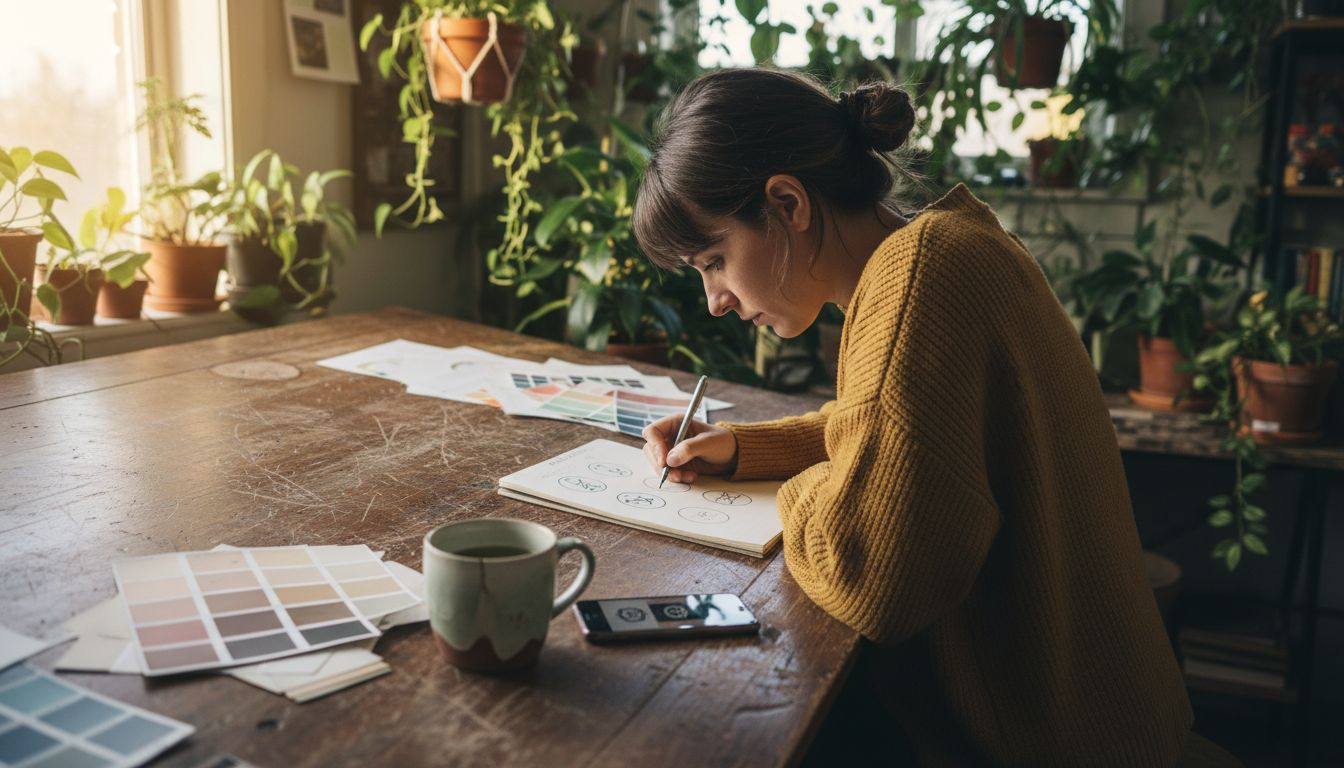 Designer sketching brand identity concepts