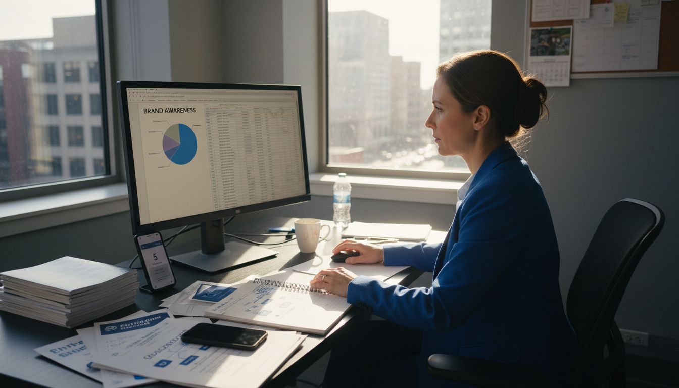 Marketing strategist reviewing growth plans at desk