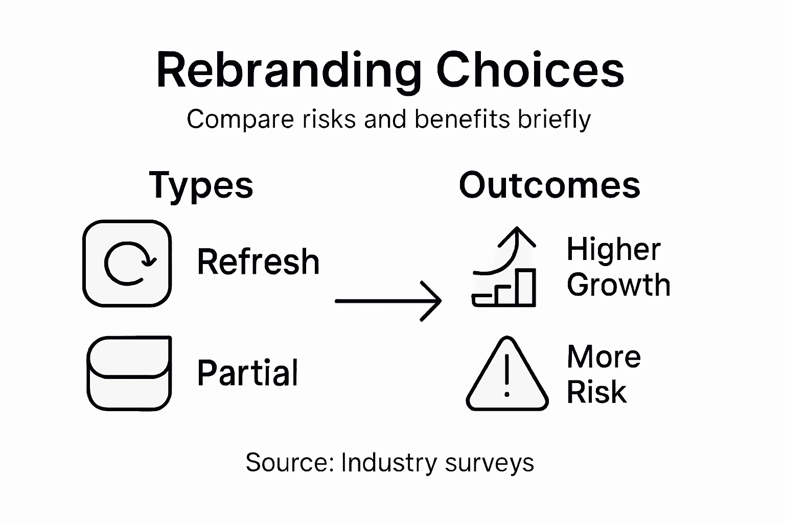 Infographic comparing rebranding types and outcomes
