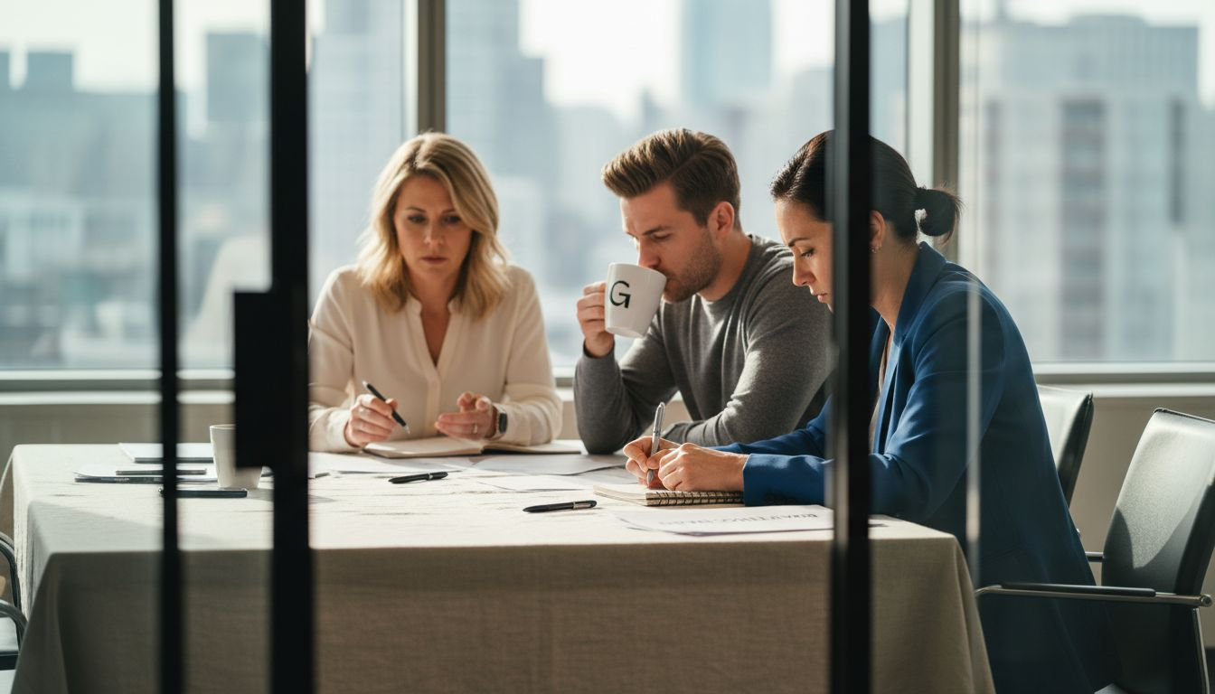 Team discussing brand equity audit report