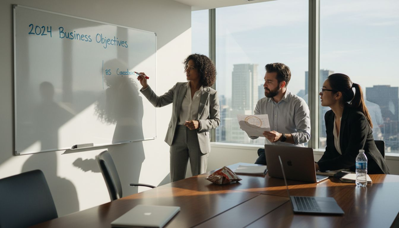 Business team discussing marketing goal alignment