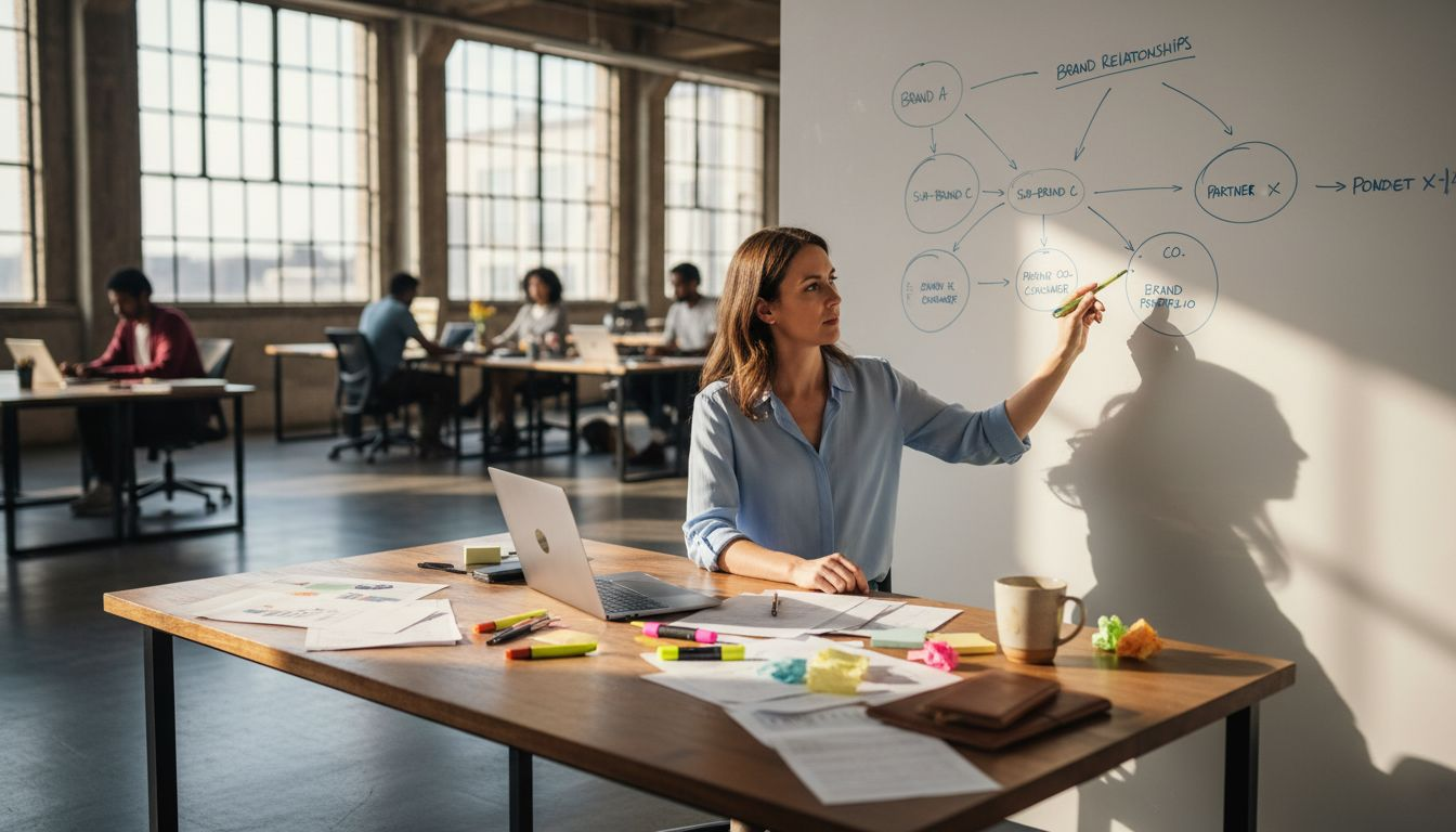 Brand strategist mapping on whiteboard