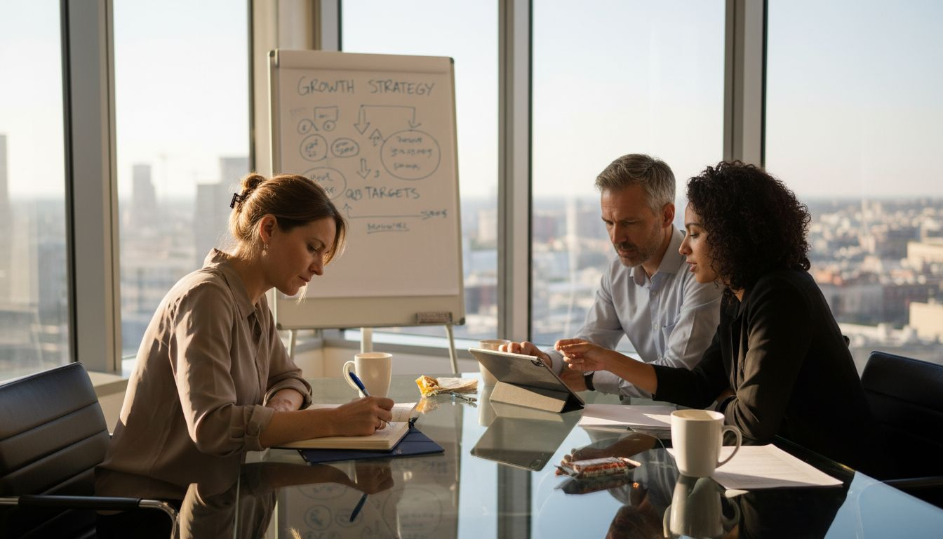 Consultant consulting with clients in office