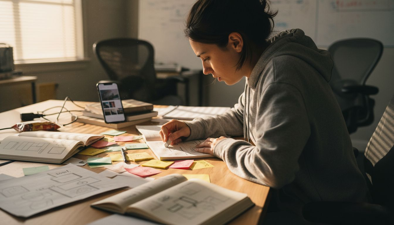 Designer sketching tech logo ideas