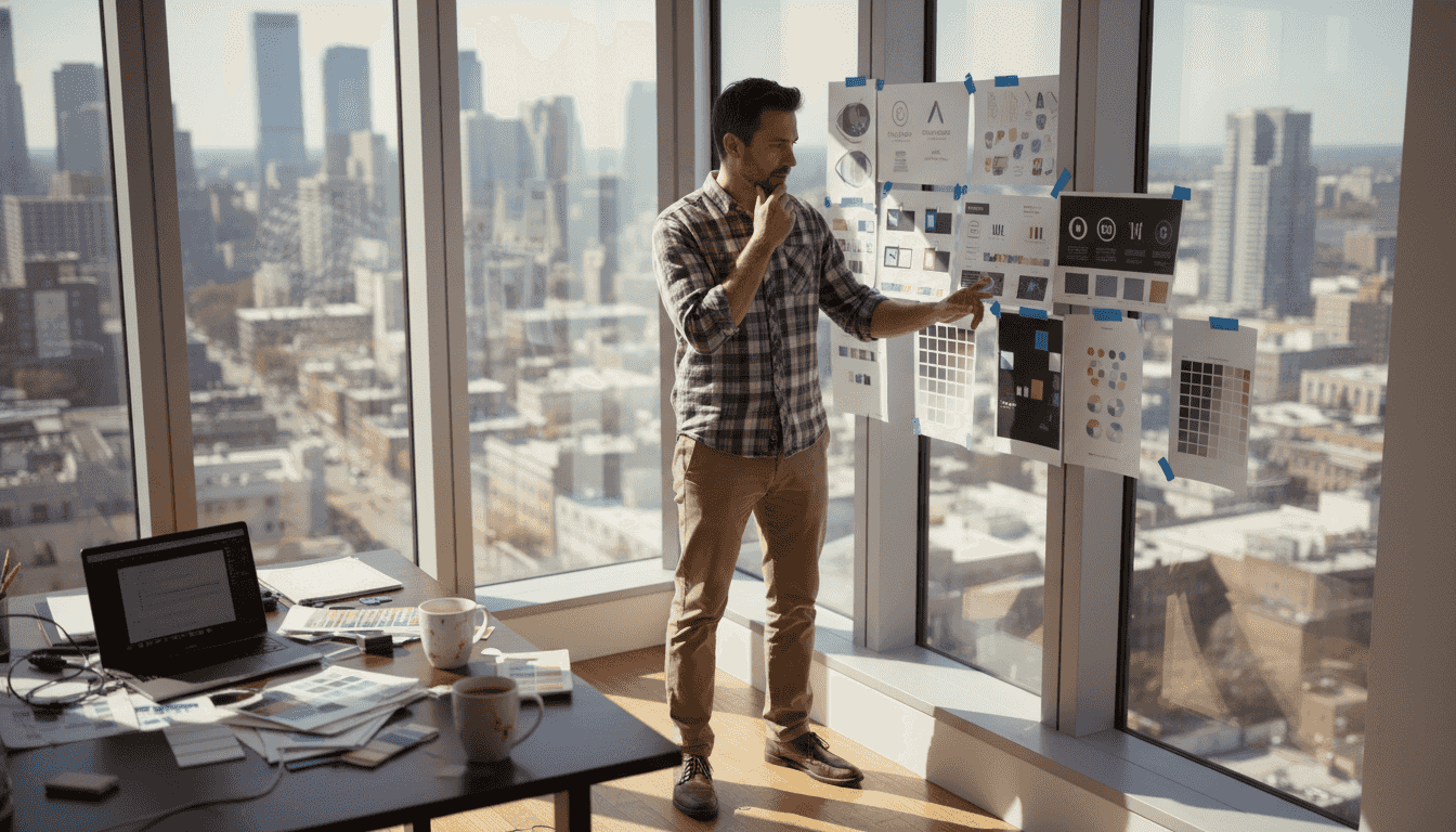 Creative director reviews branding mockups