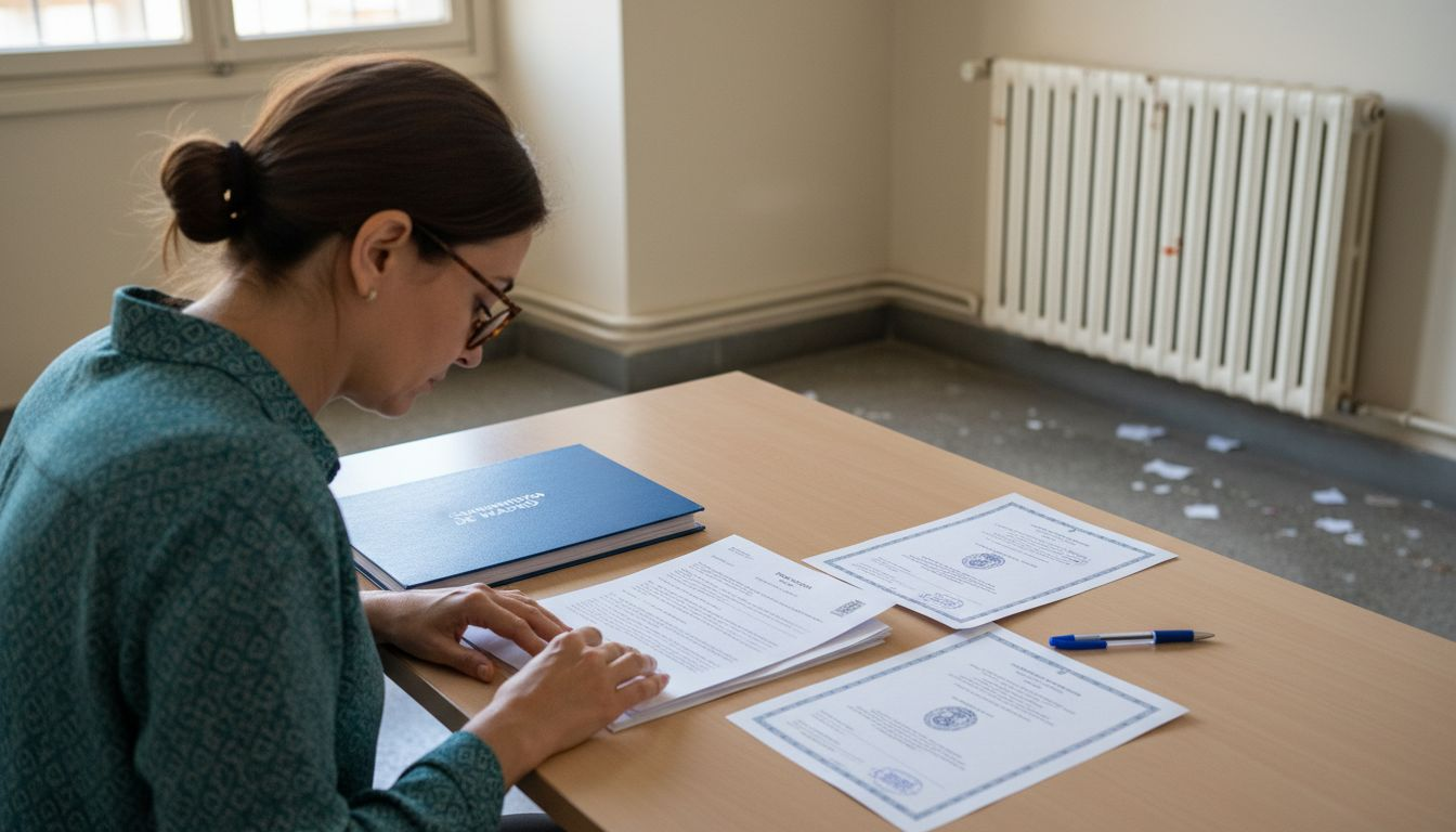 Mujer revisando y reuniendo papeles para un trámite legal