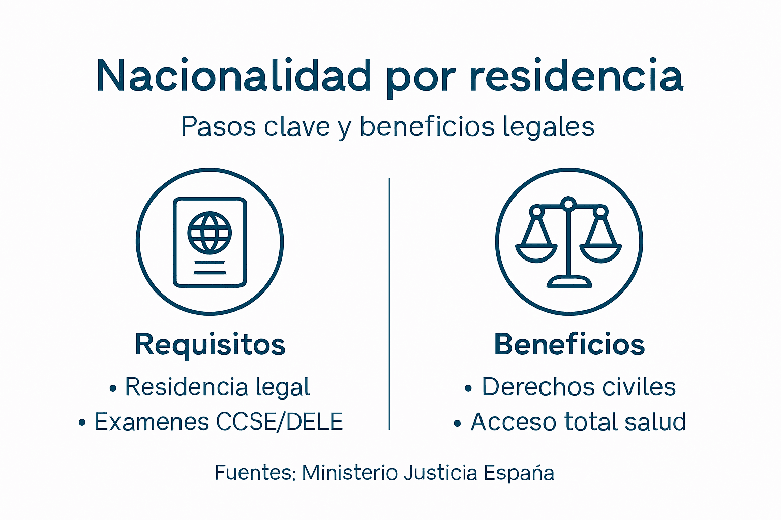 Guía visual sobre los requisitos para obtener la nacionalidad española y las ventajas legales que ofrece