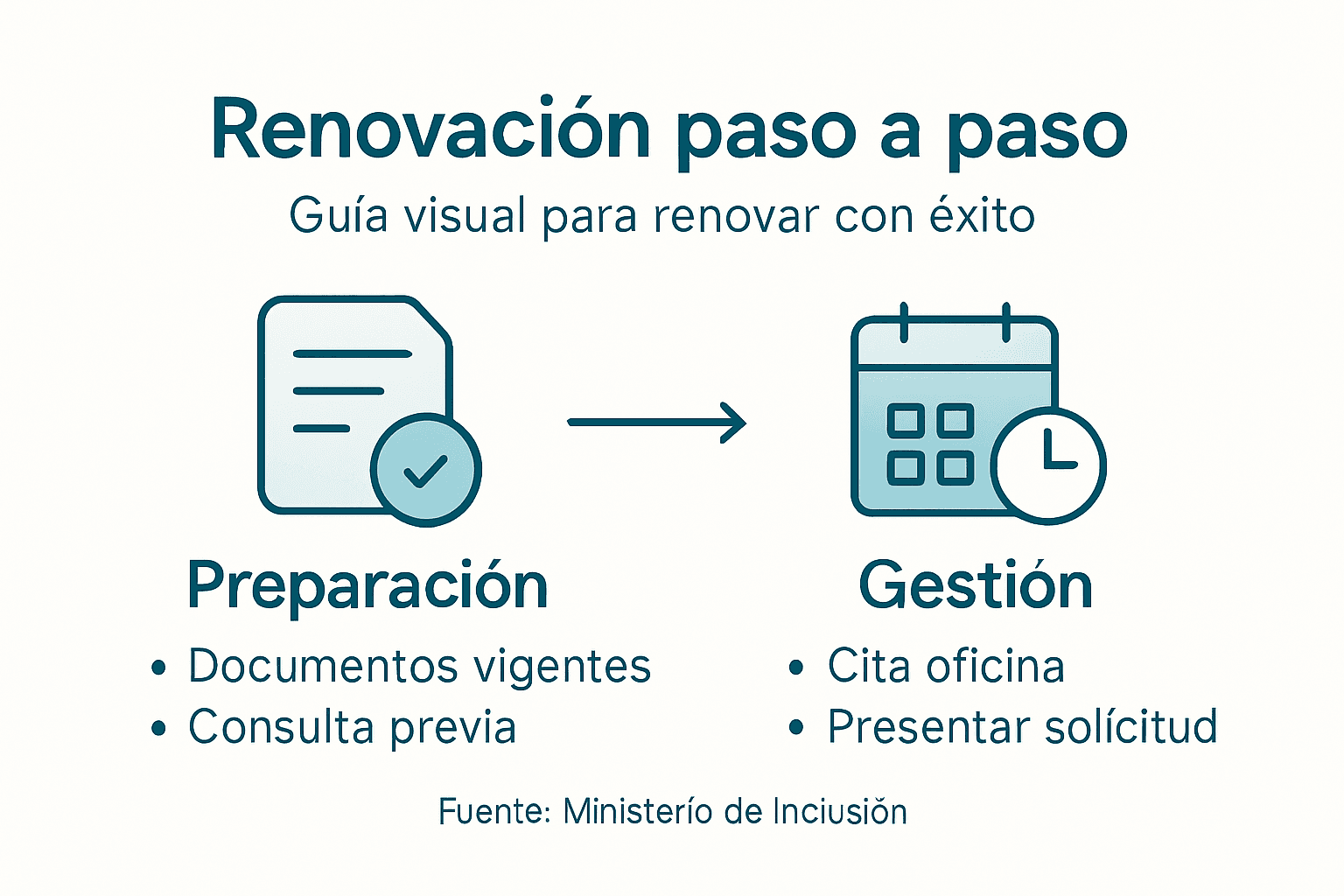 Guía visual con los pasos esenciales para renovar tu permiso de extranjería
