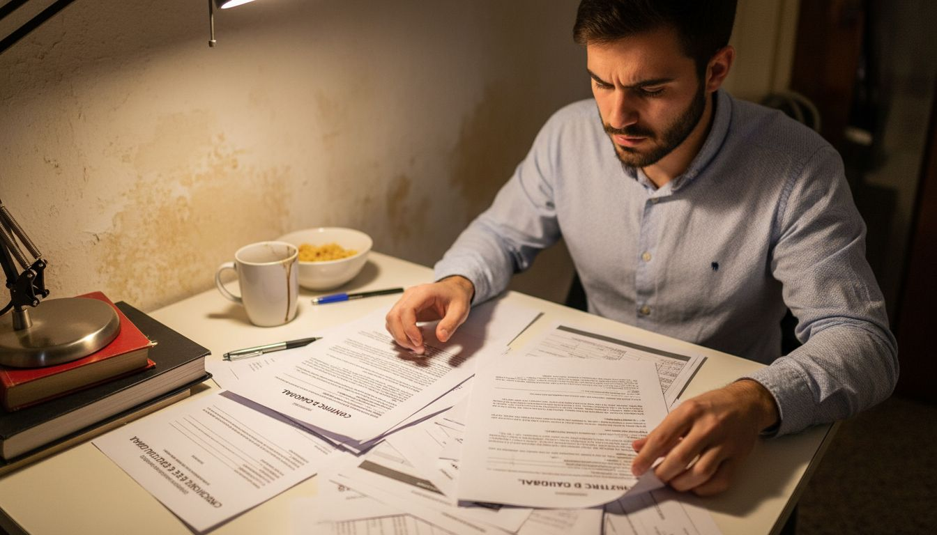 Chico revisando sus papeles de residencia y permiso de trabajo