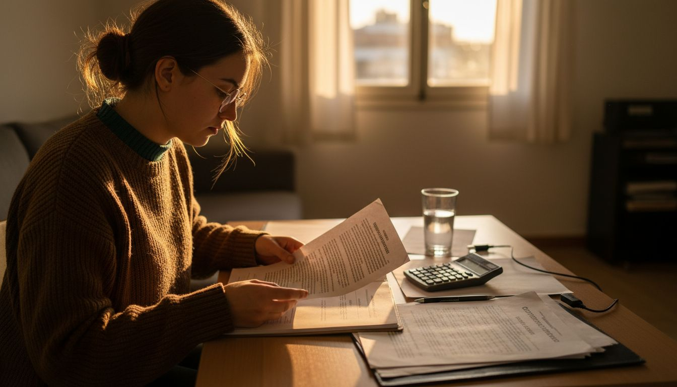 Una mujer revisa documentos relacionados con solicitudes a nivel nacional.