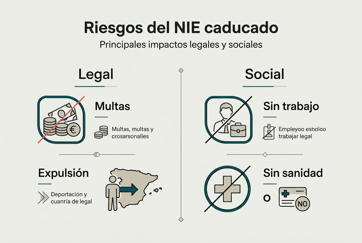 Infografía: Consecuencias legales y sociales de tener el NIE vencido