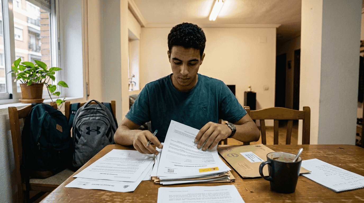 Hombre organizando documentación para su cita en extranjería