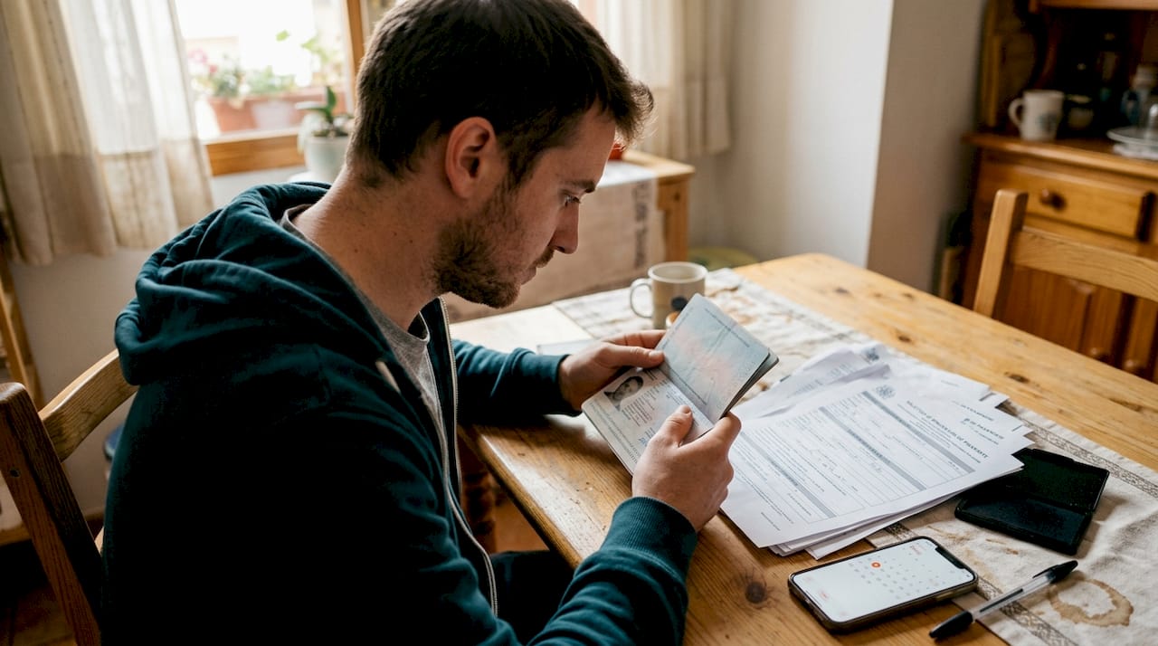 Un hombre revisa la fecha de vencimiento de su pasaporte para iniciar el trámite de renovación.