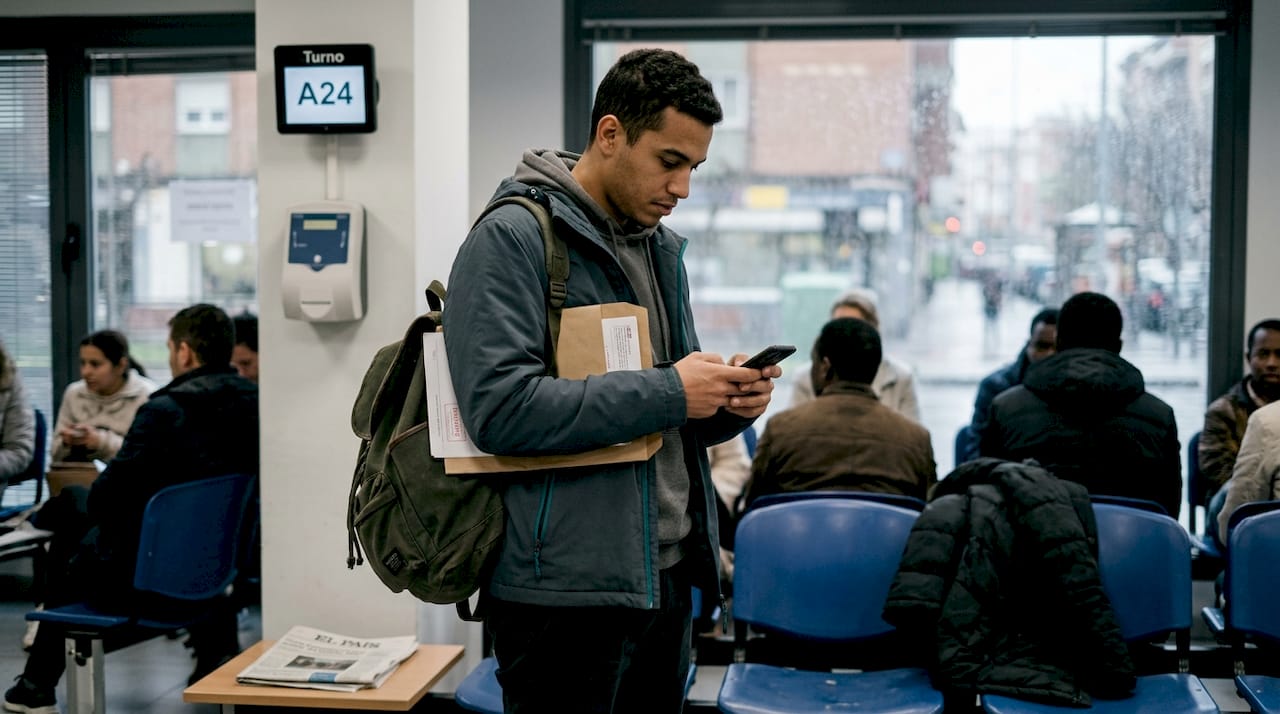 Una persona aguarda su turno en la oficina de extranjería.