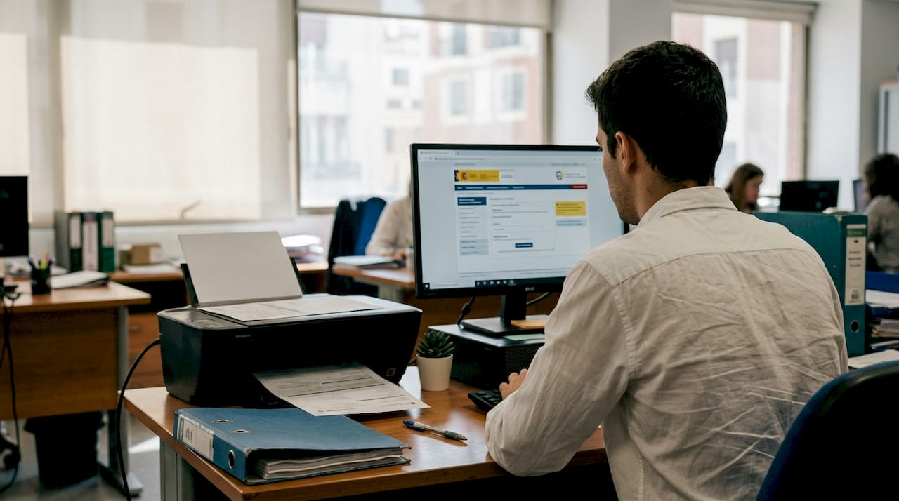 Un hombre realiza trámites de extranjería en una oficina