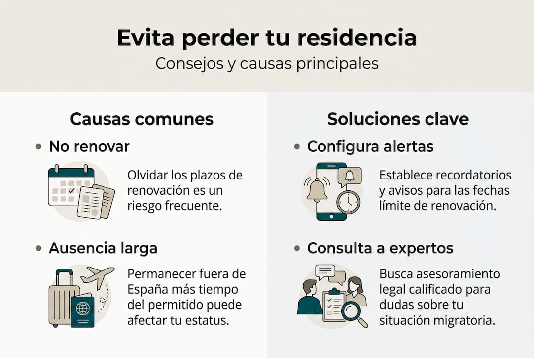 Infografía: motivos por los que puedes perder la residencia y recomendaciones para evitarlo
