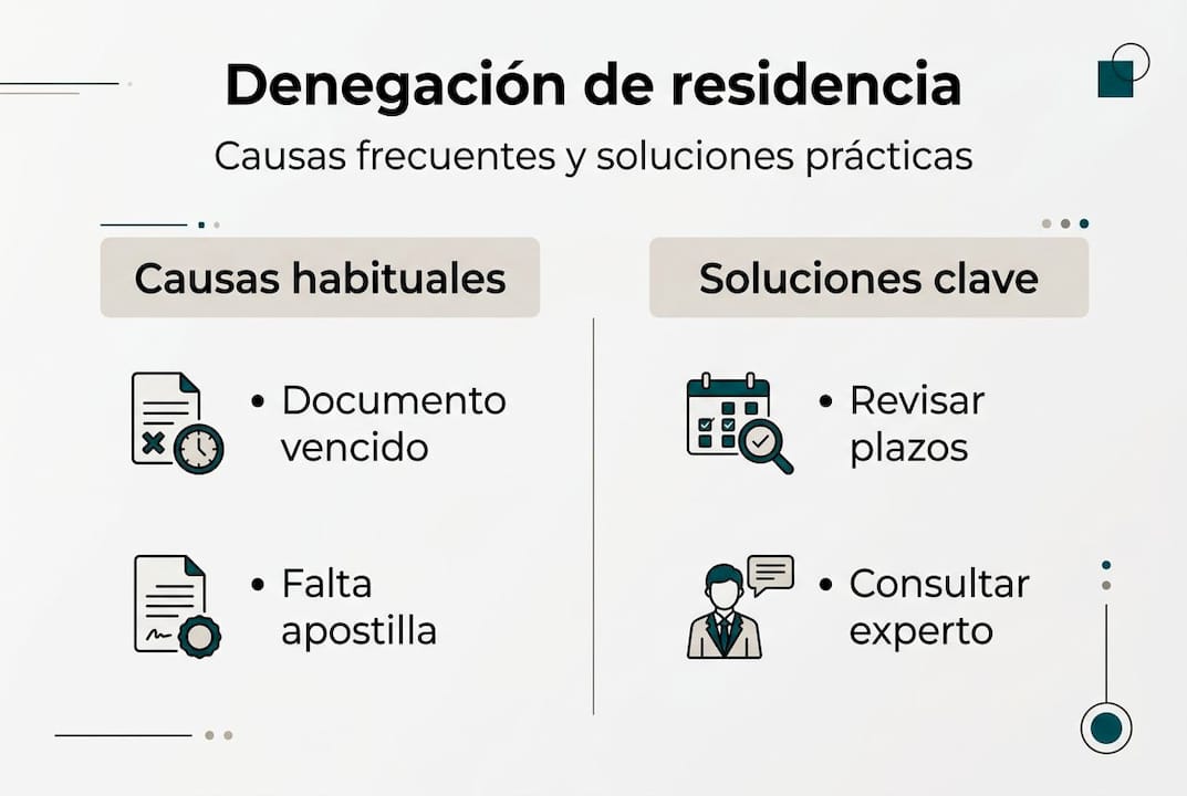 Guía visual sobre los motivos más habituales de rechazo de residencia y cómo solucionarlos