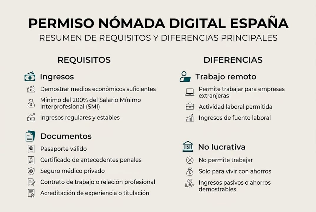 Infografía: requisitos clave y principales diferencias del permiso para nómadas digitales
