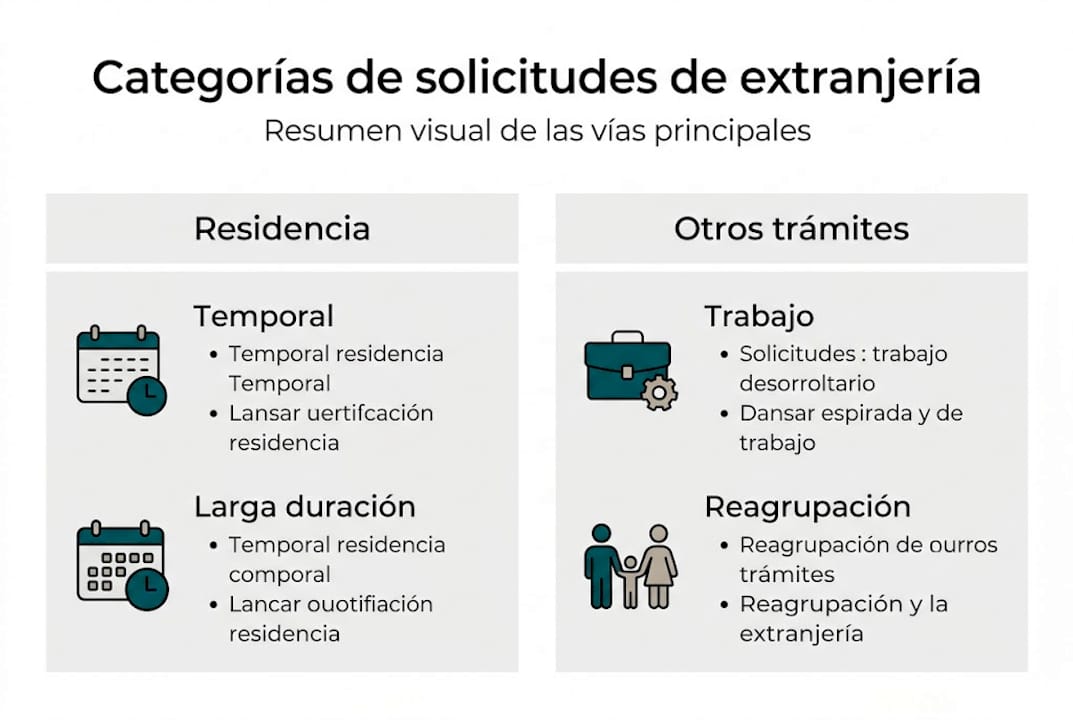 Guía visual sobre las principales categorías de trámites de extranjería