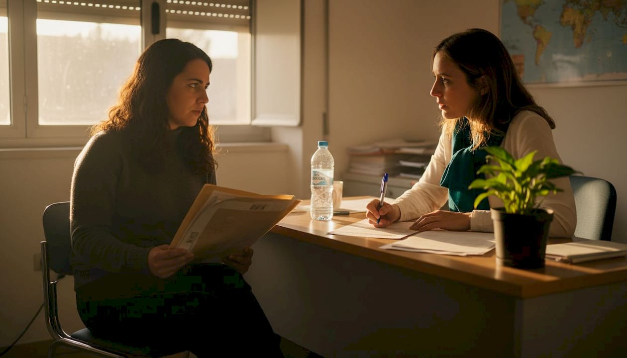 Personas conversando en una oficina de atención al público
