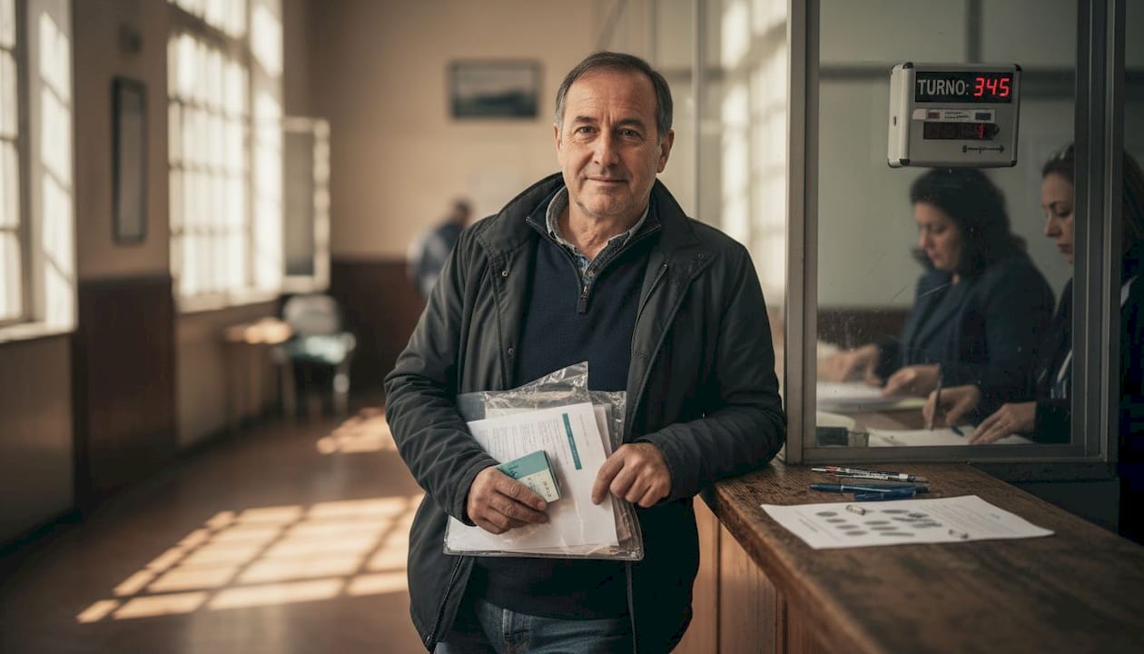 Persona aguardando su turno en la ventanilla de visados del consulado