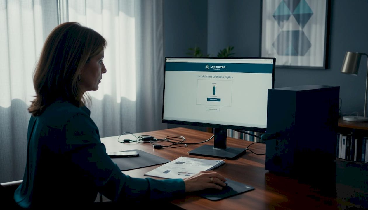 Una mujer configura su certificado digital en el ordenador