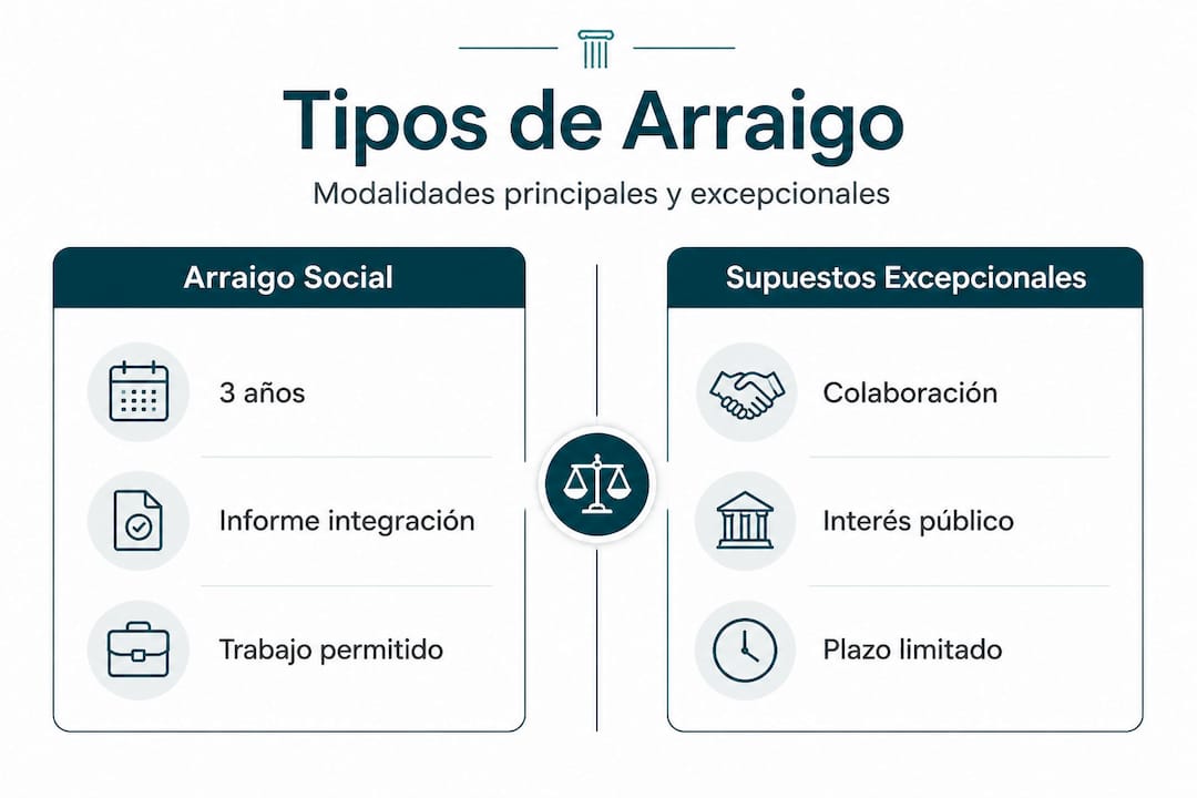 Guía visual sobre los diferentes tipos de arraigo y casos especiales en España