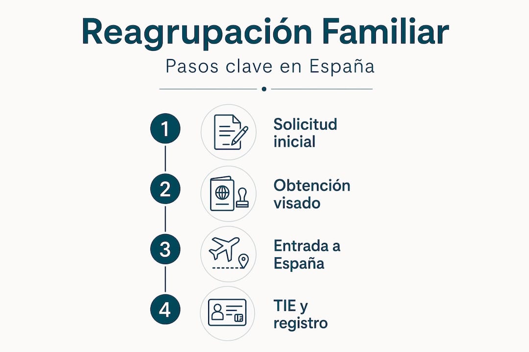 Infografía: pasos esenciales para solicitar la reagrupación familiar por motivos laborales