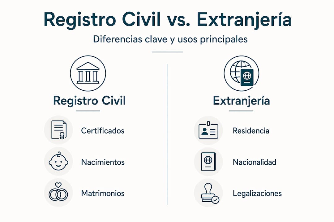 Tabla comparativa de las funciones del Registro Civil y Extranjería