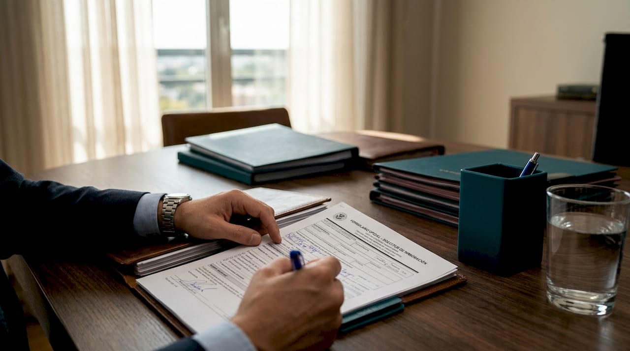 Personas revisando documentos legales sobre una mesa