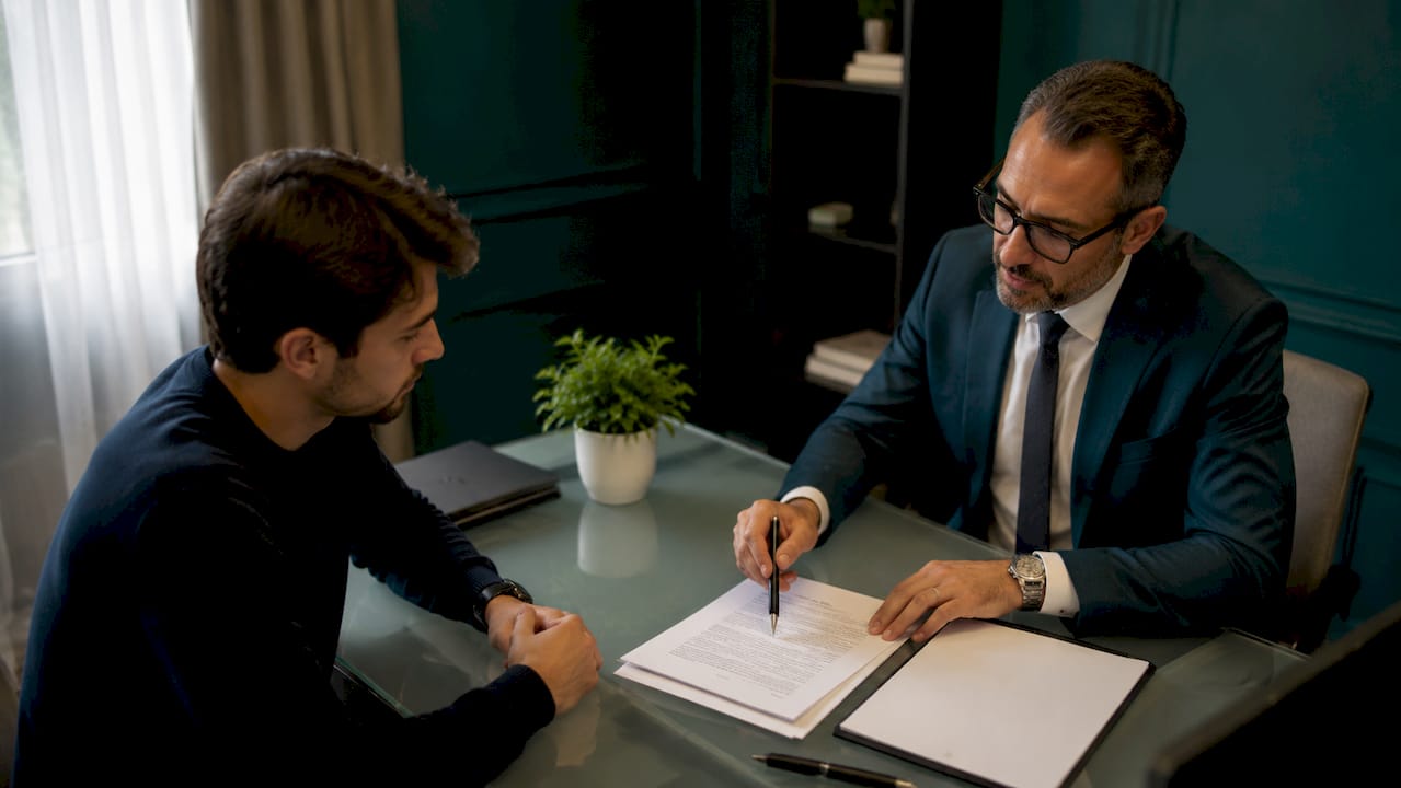 Encuentro entre abogado y cliente en la sala