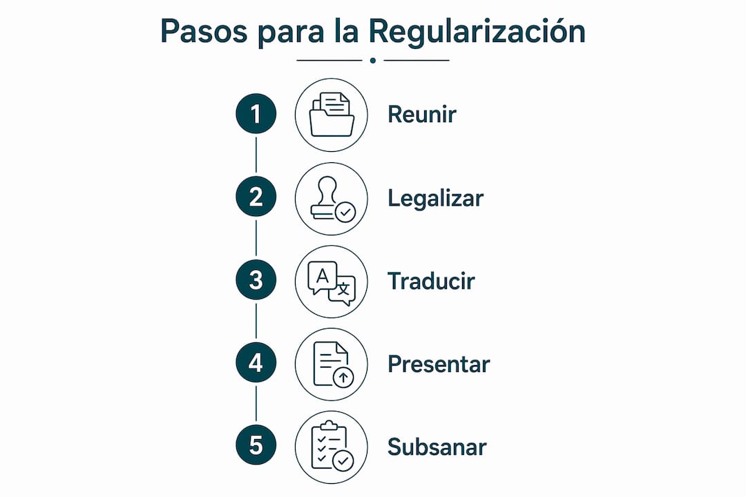 Guía visual con los pasos necesarios para poner en regla tus documentos
