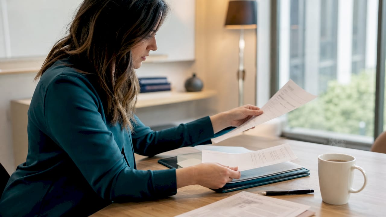 Documentos perfectamente organizados sobre la mesa para gestionar la solicitud de residencia no lucrativa.