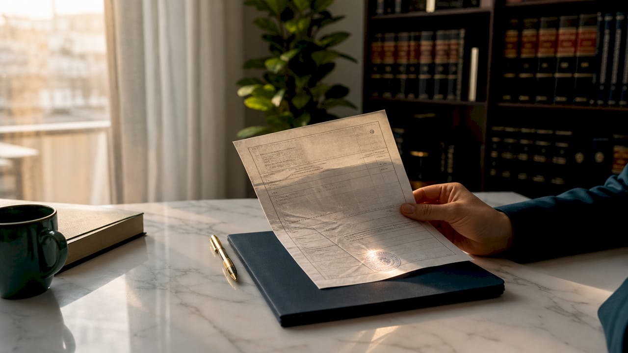 Persona mostrando en la mano su certificado de residencia en España.