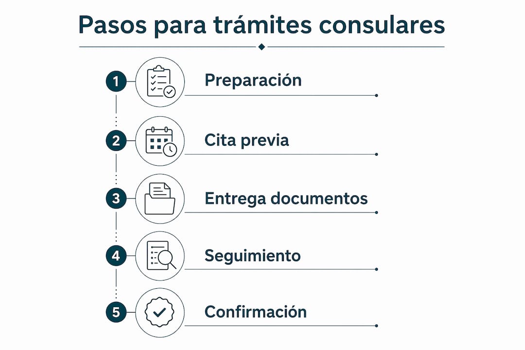 Guía visual sobre los pasos a seguir en los trámites consulares