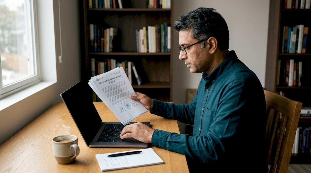 Un hombre revisa su certificado de residencia en las oficinas municipales.