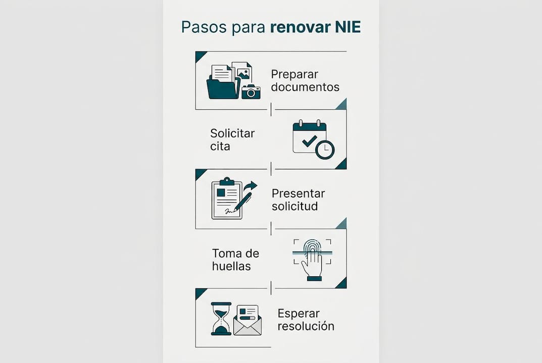 Infografía: guía paso a paso para renovar tu NIE en España