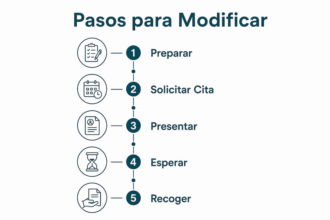 Infografía con los pasos clave para renovar o modificar tu tarjeta de residencia comunitaria