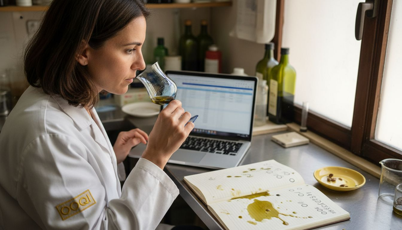 Olive oil expert conducting sensory analysis