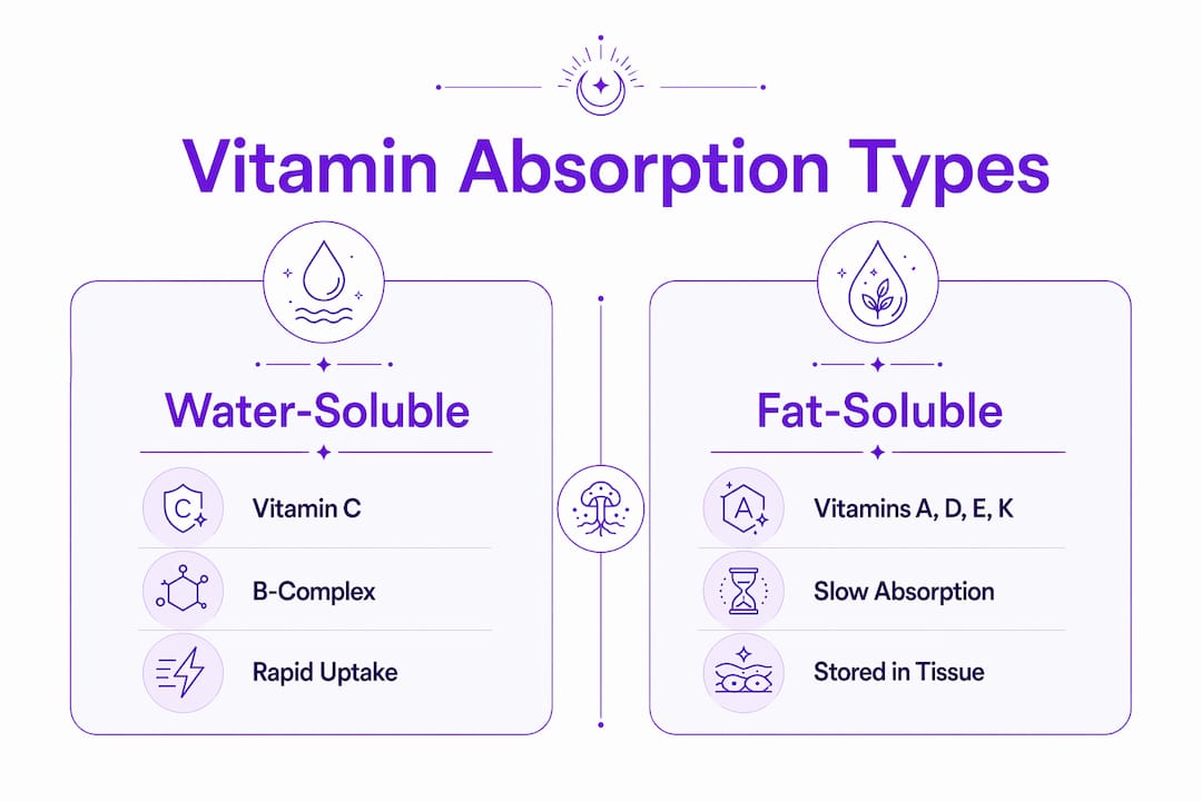 Infographic comparing water-soluble and fat-soluble vitamins