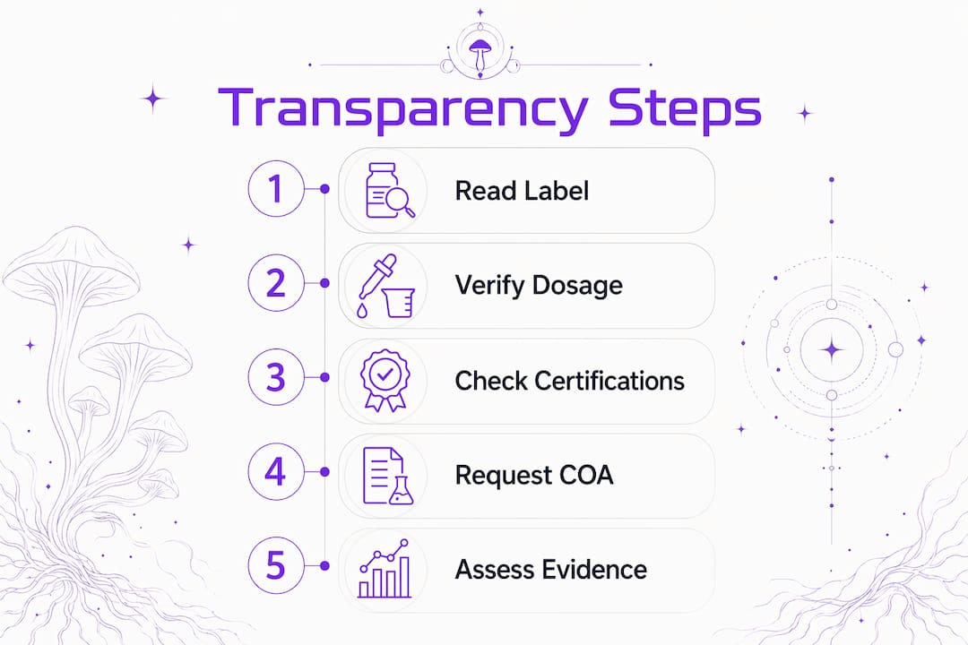 Infographic showing steps to evaluate wellness product transparency