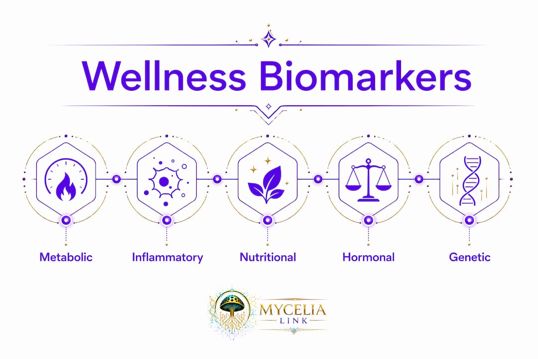 Infographic displaying major categories of wellness biomarkers