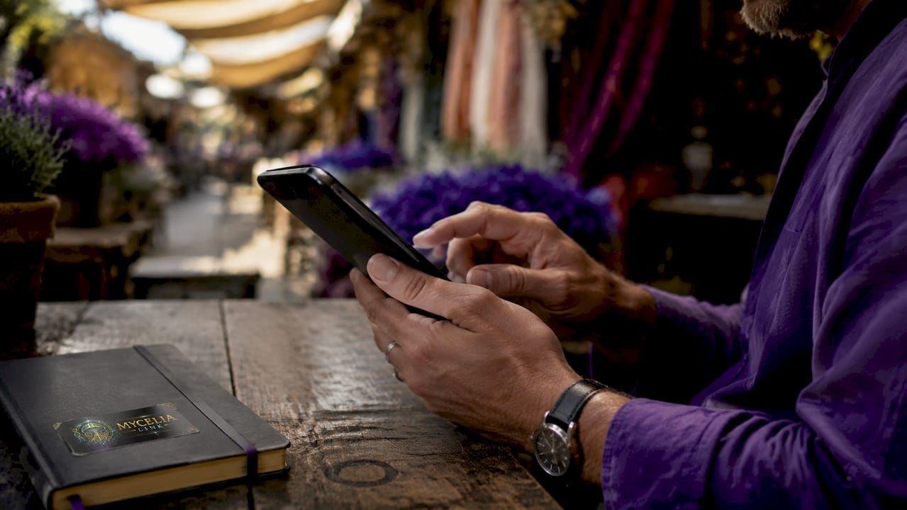 Close-up of hands navigating wellness databases on tablet