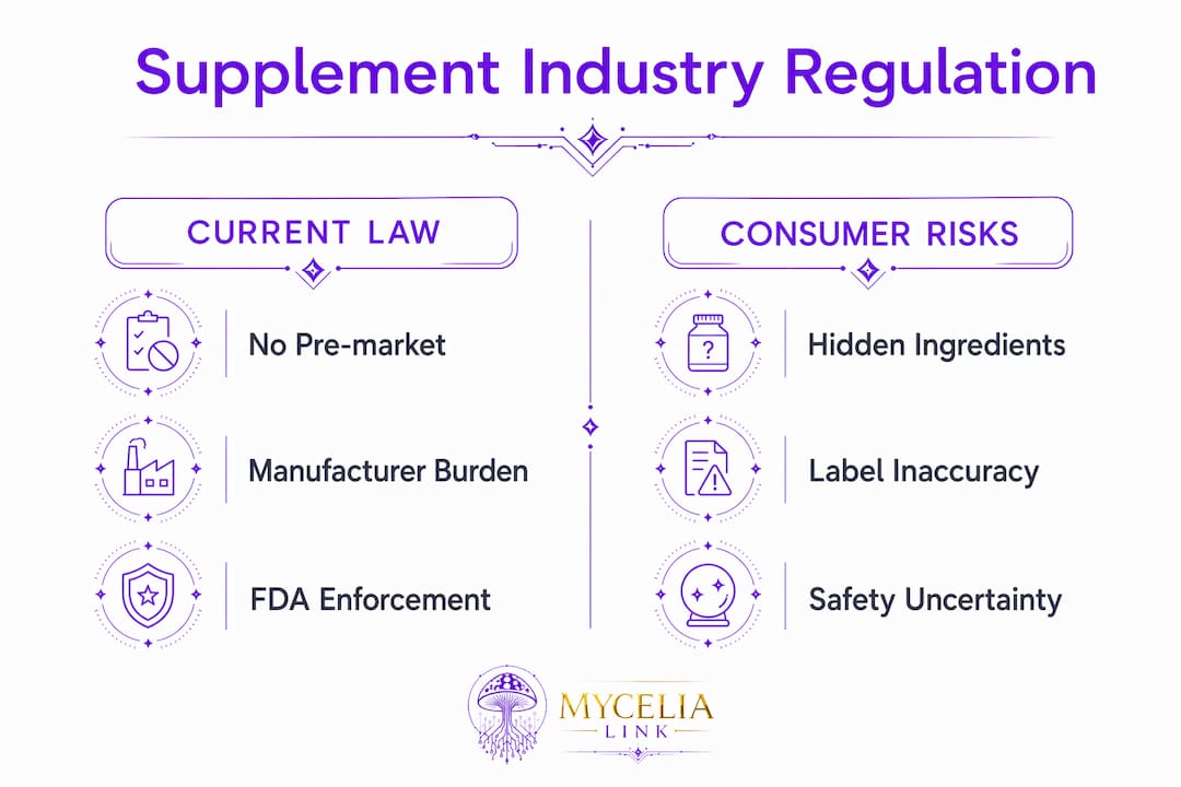 Infographic comparing supplement regulation and consumer risks