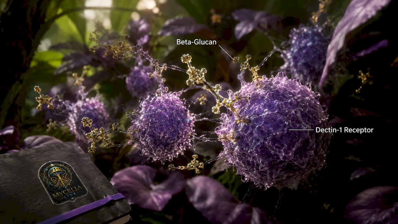 Close-up illustration of immune cells binding beta-glucans