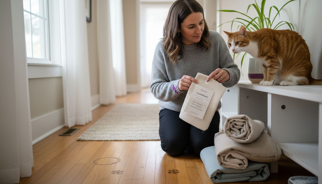 Woman choosing pet-safe home materials