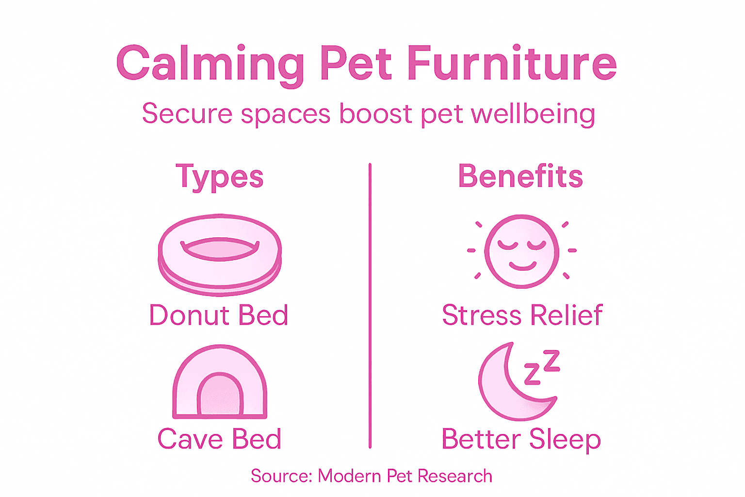 Infographic showing calming pet furniture types and benefits