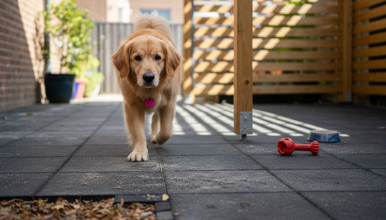 Dog on rubber paver play area surface