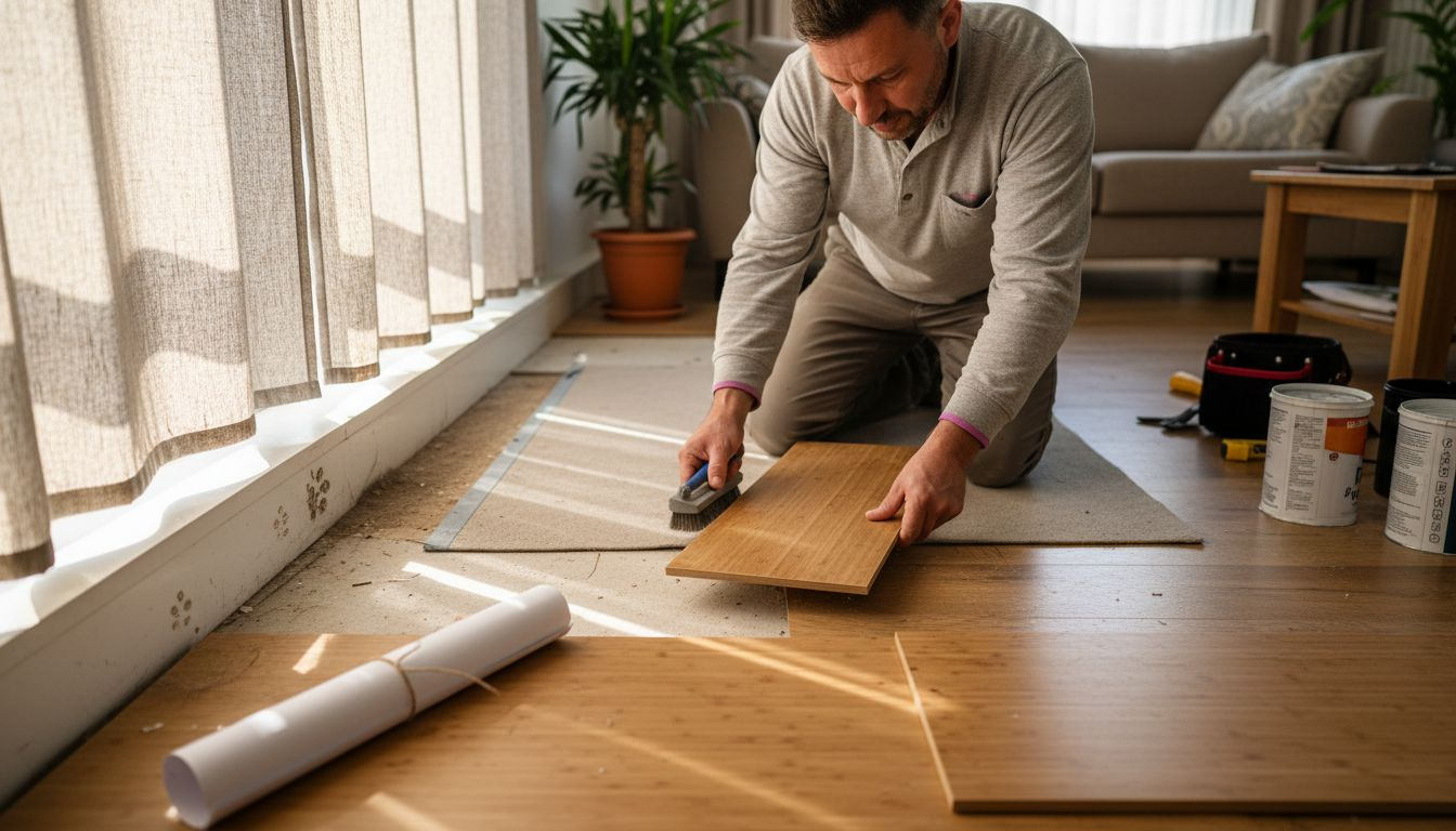Contractor testing scratch-resistant flooring