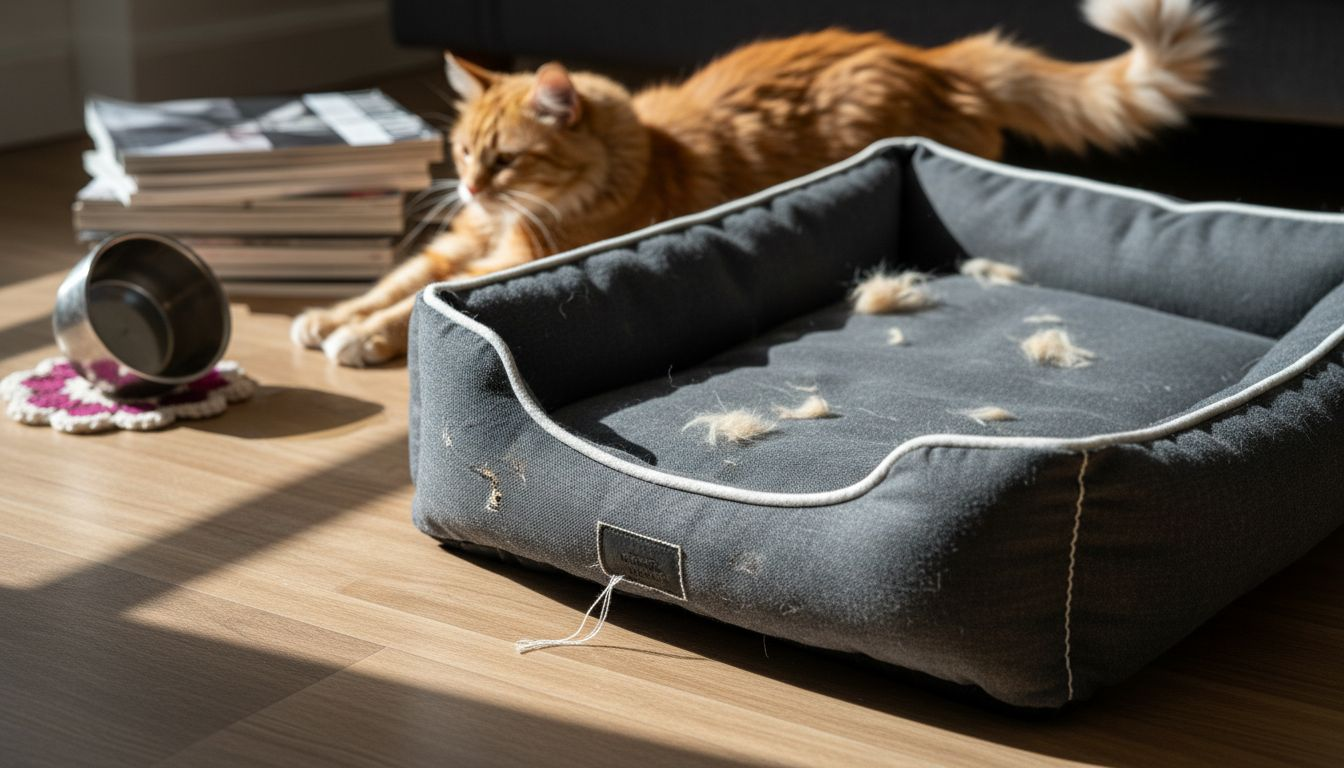 Close-up of durable pet bed materials and cat